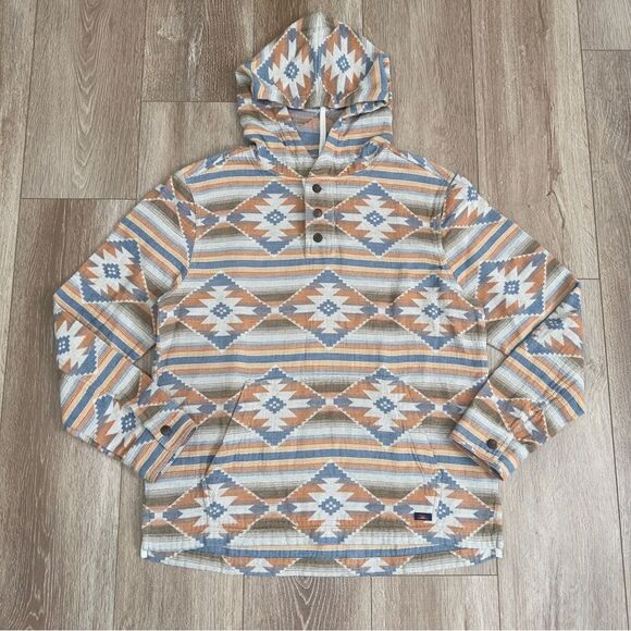Faherty RARE Doug Good Feather Aztec Tribal Organic Cotton Poncho Hoodie Mens M - Picture 14 of 14